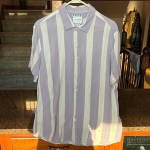 H&M Men's Casual Purple and White Striped Shirt